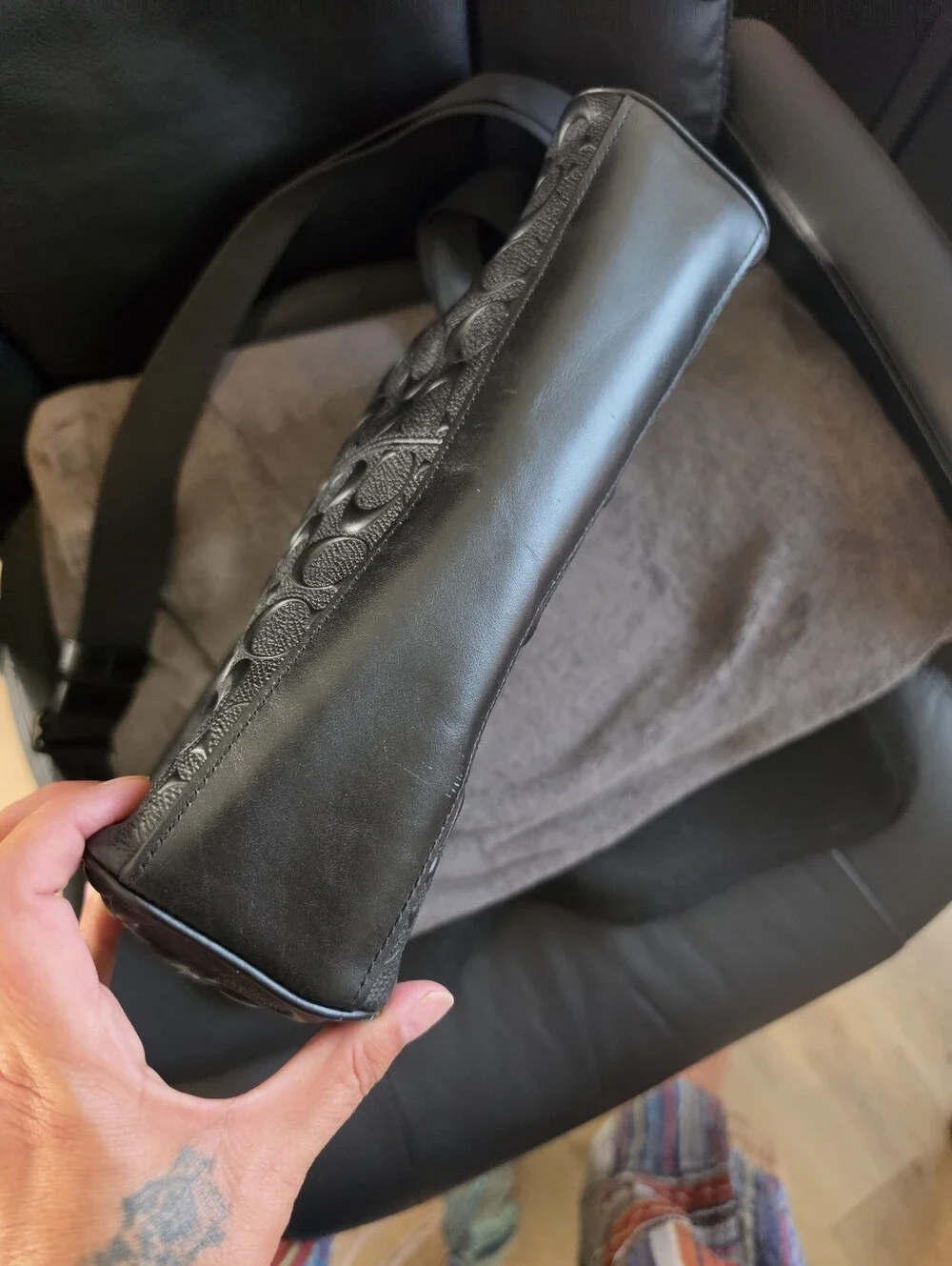 Coach Black Leather Embossed Signature Messenger Bag